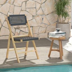 Costway Set of 2 Patio Folding Chairs Portable Garden Dining Chairs w/ Woven Rope Seat in Black - thumbnail 5
