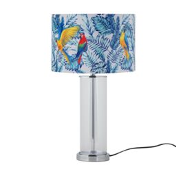 First Choice Lighting Aura - Chrome Table Lamp with Parrot Velvet Shade in Silver - thumbnail 1