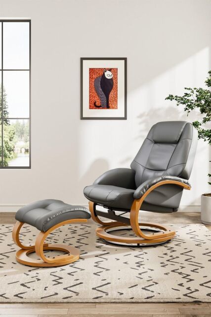 H&O Direct Modern Style Leather Soft Recliner with Footstool in Grey - image 1