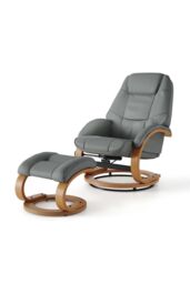 H&O Direct Modern Style Leather Soft Recliner with Footstool in Grey - thumbnail 3