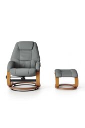 H&O Direct Modern Style Leather Soft Recliner with Footstool in Grey - thumbnail 4