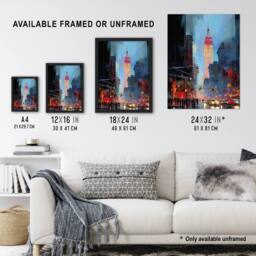 Artery8 Wall Art Print Empire State NYC New York Cityscape at Sunset Framed Art Picture in Blue - Size: A4 - thumbnail 3