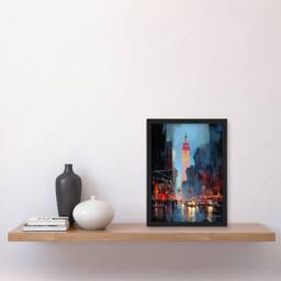Artery8 Wall Art Print Empire State NYC New York Cityscape at Sunset Framed Art Picture in Blue - Size: A4 - thumbnail 4