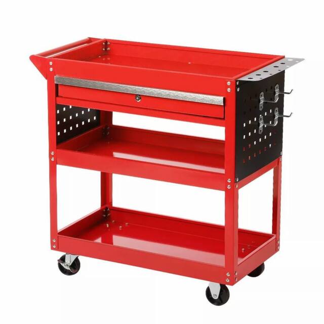 Dprodo 3 Tier Tool Cart with Drawers, 150KG Capacity in Red - Size: 600mm - image 1