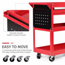 Dprodo 3 Tier Tool Cart with Drawers, 150KG Capacity in Red - Size: 600mm - thumbnail 7