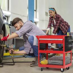 Dprodo 3 Tier Tool Cart with Drawers, 150KG Capacity in Red - Size: 600mm - thumbnail 5