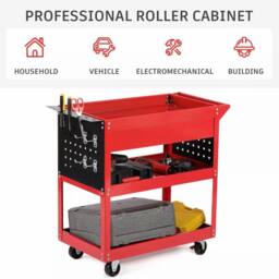 Dprodo 3 Tier Tool Cart with Drawers, 150KG Capacity in Red - Size: 600mm - thumbnail 2