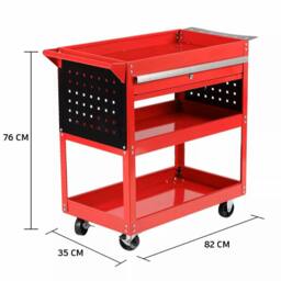 Dprodo 3 Tier Tool Cart with Drawers, 150KG Capacity in Red - Size: 600mm - thumbnail 4