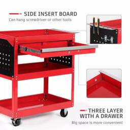 Dprodo 3 Tier Tool Cart with Drawers, 150KG Capacity in Red - Size: 600mm - thumbnail 3
