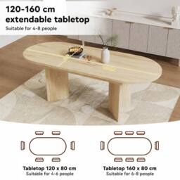 ModernLuxe Modern oval extendable dining table 120-160cm for 4-6 people in Natural - thumbnail 7