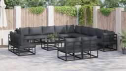 Berkfield Home Garden Sofa Set 14 pcs Black 70 x 70 x 32 cm Aluminium - thumbnail 6