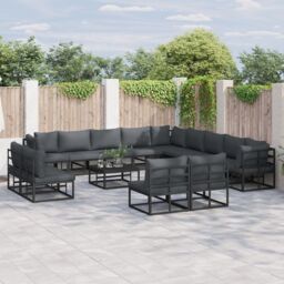 Berkfield Home Garden Sofa Set 14 pcs Black 70 x 70 x 32 cm Aluminium - thumbnail 1