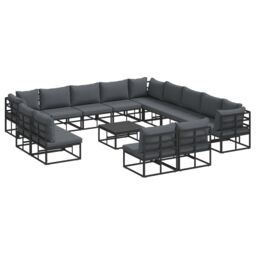 Berkfield Home Garden Sofa Set 14 pcs Black 70 x 70 x 32 cm Aluminium - thumbnail 2