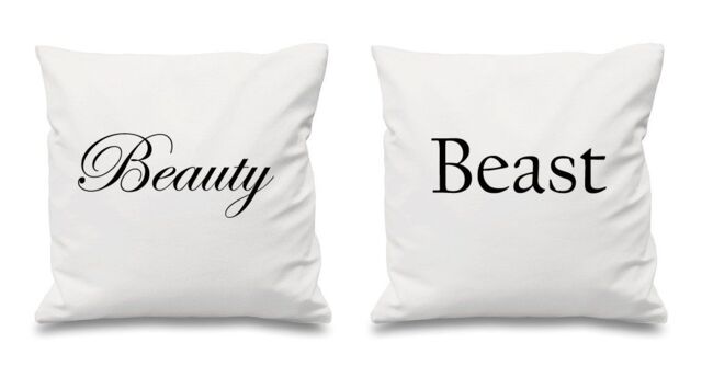 60 SECOND MAKEOVER Beauty & Beast Cushion Covers in White - Size: 40 cm x 40 cm