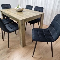 KOSY KOALA Rustic Effect Dining Table Set with 6 Black Velvet Chairs Stylish Dining Room Furniture Set in Brown - thumbnail 6