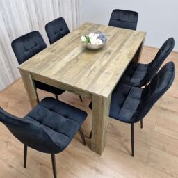 KOSY KOALA Rustic Effect Dining Table Set with 6 Black Velvet Chairs Stylish Dining Room Furniture Set in Brown - thumbnail 3