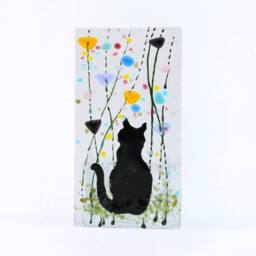 Sienna Glass Handmade Fused Glass - Tea Light Holder - Cat - Summer Meadow - thumbnail 2