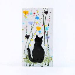 Sienna Glass Handmade Fused Glass - Tea Light Holder - Cat - Summer Meadow - thumbnail 1