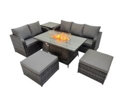 Fimous Garden Outdoor Rattan Furniture Set with 2 Big Footstools Side Table in Dark Grey - thumbnail 2