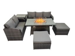 Fimous Garden Outdoor Rattan Furniture Set with 2 Big Footstools Side Table in Dark Grey - thumbnail 1