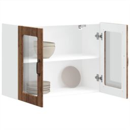 Berkfield Home Kitchen Wall Cabinet with Glass Door Lucca Old Wood Engineered Wood in Brown - thumbnail 1