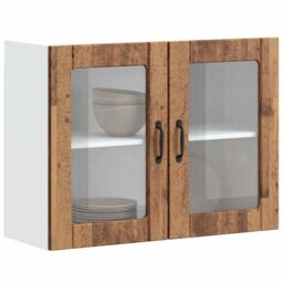 Berkfield Home Kitchen Wall Cabinet with Glass Door Lucca Old Wood Engineered Wood in Brown - thumbnail 5