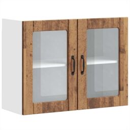 Berkfield Home Kitchen Wall Cabinet with Glass Door Lucca Old Wood Engineered Wood in Brown - thumbnail 2