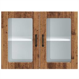 Berkfield Home Kitchen Wall Cabinet with Glass Door Lucca Old Wood Engineered Wood in Brown - thumbnail 6