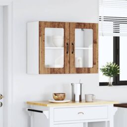 Berkfield Home Kitchen Wall Cabinet with Glass Door Lucca Old Wood Engineered Wood in Brown - thumbnail 3