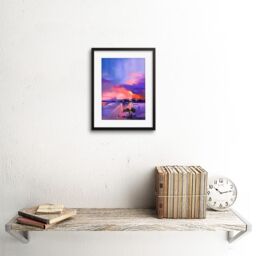 "Artery8 Wall Art Print Abstract Sunset on Lake Art Framed 9x7 inch in Black - Size: W7"" x H9""" - thumbnail 2