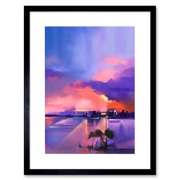 "Artery8 Wall Art Print Abstract Sunset on Lake Art Framed 9x7 inch in Black - Size: W7"" x H9""" - thumbnail 1