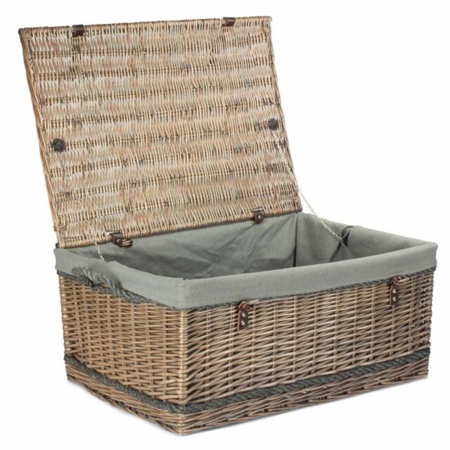 Red Hamper 72cm Antique Wash Rope Handled Grey Cotton Lined Wicker Trunk - image 1