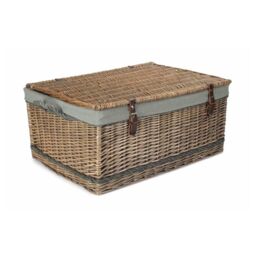 Red Hamper 72cm Antique Wash Rope Handled Grey Cotton Lined Wicker Trunk - thumbnail 2