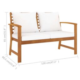 Berkfield Home Garden Bench 120 cm with Cream Cushion Solid Wood Acacia in Brown - thumbnail 6