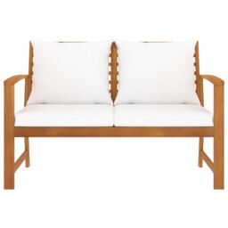 Berkfield Home Garden Bench 120 cm with Cream Cushion Solid Wood Acacia in Brown - thumbnail 2