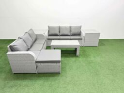 Fimous Outdoor Garden Furniture Sets 7 Seater Wicker Rattan Furniture Sofa Sets w/ Oblong Coffee Table high Back Lounge Sofa Big Footstool 2 Side - thumbnail 2