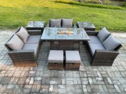 Fimous High Back Rattan Garden Furniture Sofa Sets with Outdoor Furniture Gas Firepit Dining Table Set 2 Small Footstool in Dark Grey - thumbnail 2