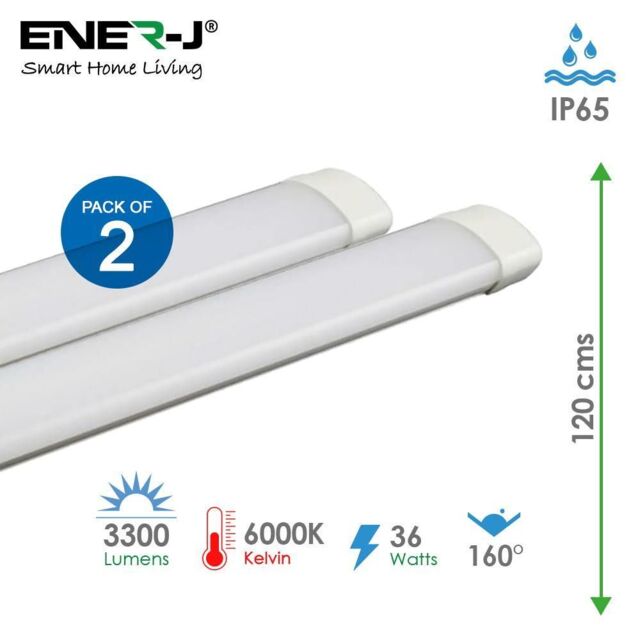 ENER-J LED Triproof Batten IP65 36W 120cms 6000K (pack of 2 units) in White - image 1