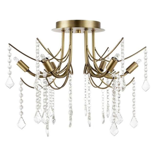 Happy Homewares Elegant Semi Flush Chandelier Ceiling Light with Clear Glass Droplets in Metallic Gold - image 1