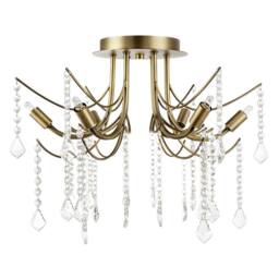 Happy Homewares Elegant Semi Flush Chandelier Ceiling Light with Clear Glass Droplets in Metallic Gold - thumbnail 1