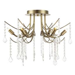 Happy Homewares Elegant Semi Flush Chandelier Ceiling Light with Clear Glass Droplets in Metallic Gold - thumbnail 2