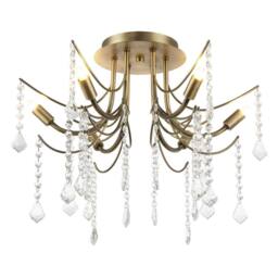 Happy Homewares Elegant Semi Flush Chandelier Ceiling Light with Clear Glass Droplets in Metallic Gold - thumbnail 4