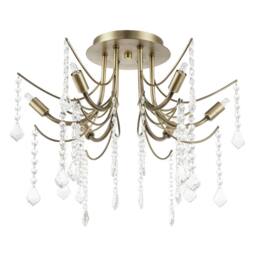 Happy Homewares Elegant Semi Flush Chandelier Ceiling Light with Clear Glass Droplets in Metallic Gold - thumbnail 3