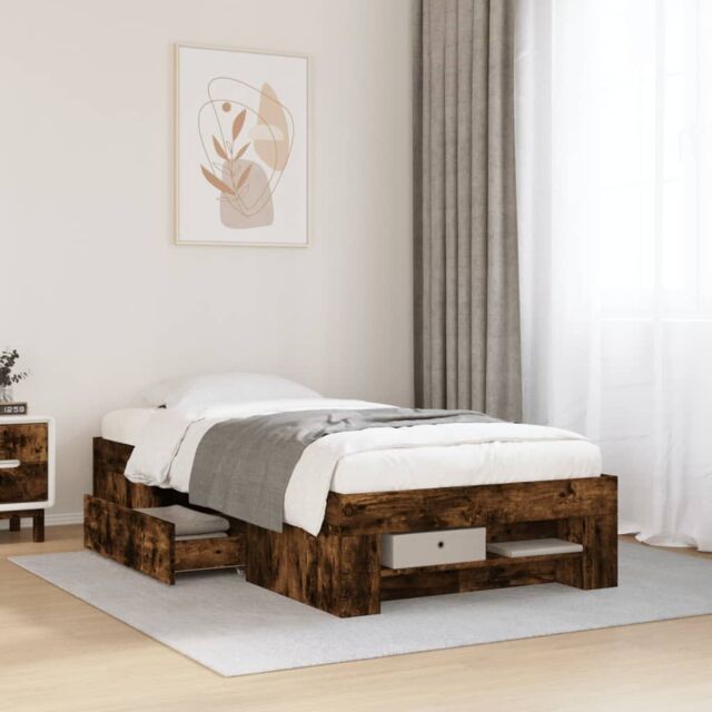 Berkfield Home Bed Frame without Mattress Smoked Oak 90x200 cm Engineered Wood in Brown - image 1