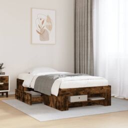 Berkfield Home Bed Frame without Mattress Smoked Oak 90x200 cm Engineered Wood in Brown - thumbnail 1