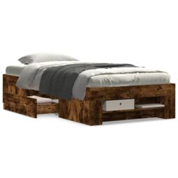Berkfield Home Bed Frame without Mattress Smoked Oak 90x200 cm Engineered Wood in Brown - thumbnail 4
