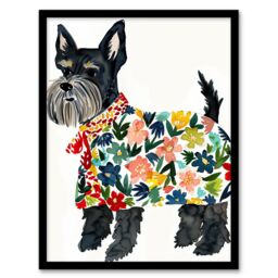 "Artery8 Scottish Terrier With Floral Raincoat Watercolour Framed Wall Art - Size: W12"" x H16""" - thumbnail 1