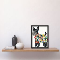 "Artery8 Scottish Terrier With Floral Raincoat Watercolour Framed Wall Art - Size: W12"" x H16""" - thumbnail 4