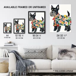 "Artery8 Scottish Terrier With Floral Raincoat Watercolour Framed Wall Art - Size: W12"" x H16""" - thumbnail 3