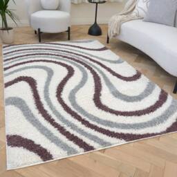 THE RUGS Moodi Wavy Design Shaggy Soft High Pile Living Room Rug & Runner in Purple - Size: 120 cm x 170 cm - thumbnail 7